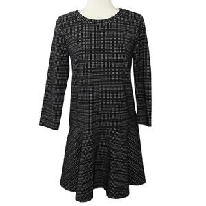 LOFT Drop Waist Geometric Print Knit Dress Women's S Black White